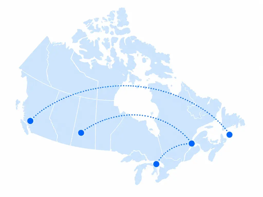Map showing cistern liners shipped across Canada