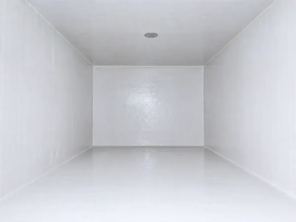 Cistern interior fully lined with a new white food-grade liner